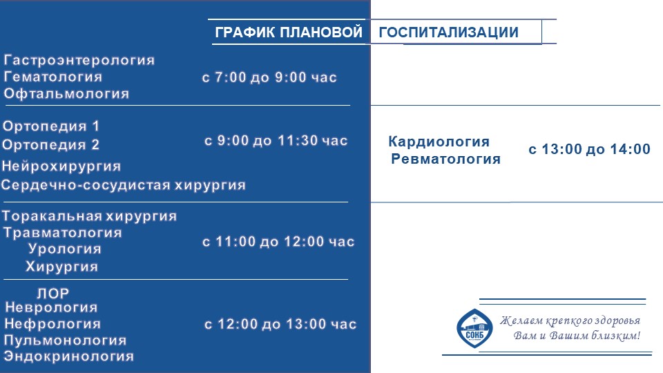 ГРАФИК ПЛАНОВОЙ ГОСПИТАЛИЗАЦИИ